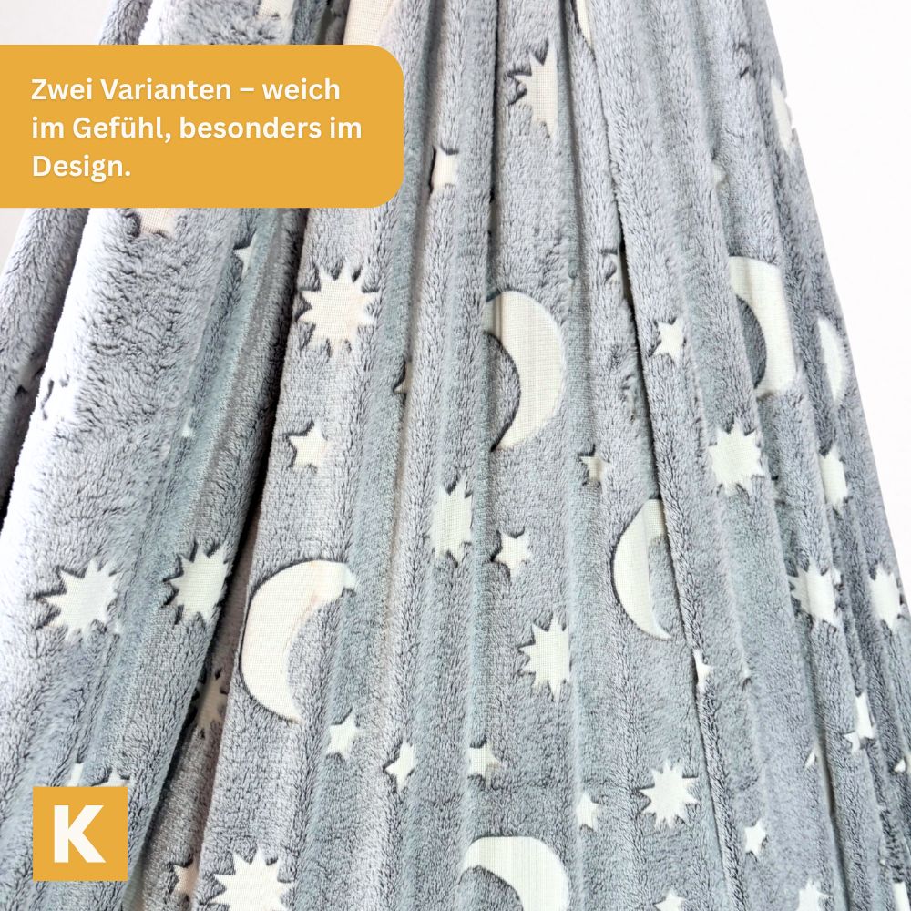 Detailaufnahme der Glow Schaukel Grey Star von Kiddyflow mit weichem grauem Stoff sowie Sternen- und Mondmuster