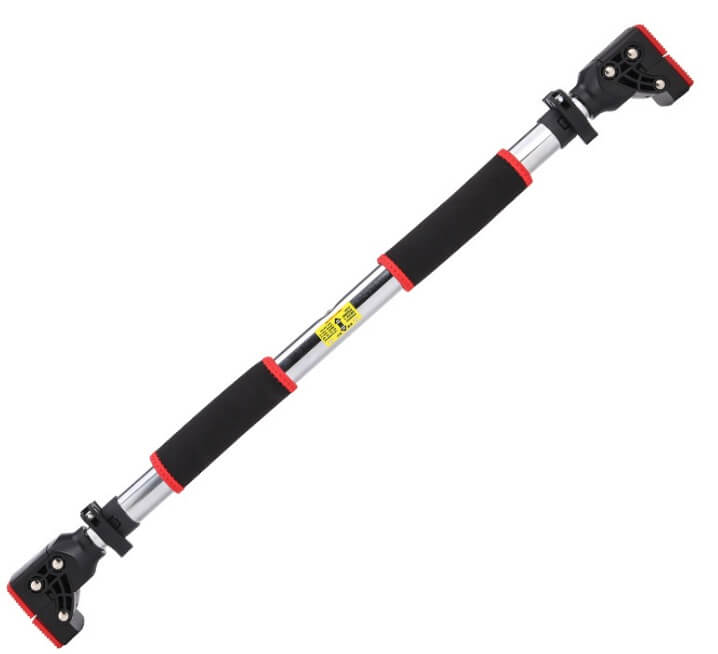 Türaufhängung für die Flow Therapieschaukel – verstellbare Türreckstange mit schwarzen Griffpolstern und roten Endkappen.