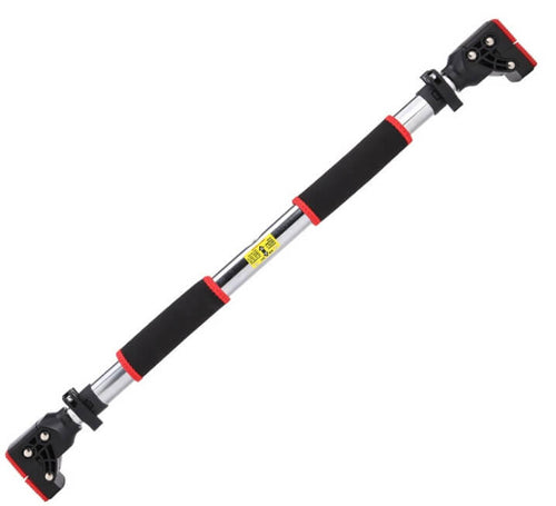 Türaufhängung für die Flow Therapieschaukel – verstellbare Türreckstange mit schwarzen Griffpolstern und roten Endkappen.