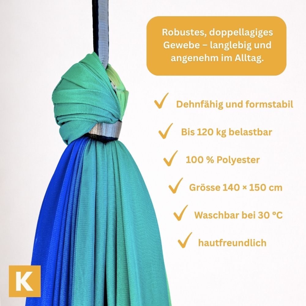 Detailaufnahme der Therapieschaukel 2.0 Rainbow Grey von Kiddyflow an der Aufhängung