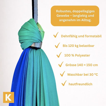 Detailaufnahme der Therapieschaukel 2.0 Rainbow Grey von Kiddyflow an der Aufhängung